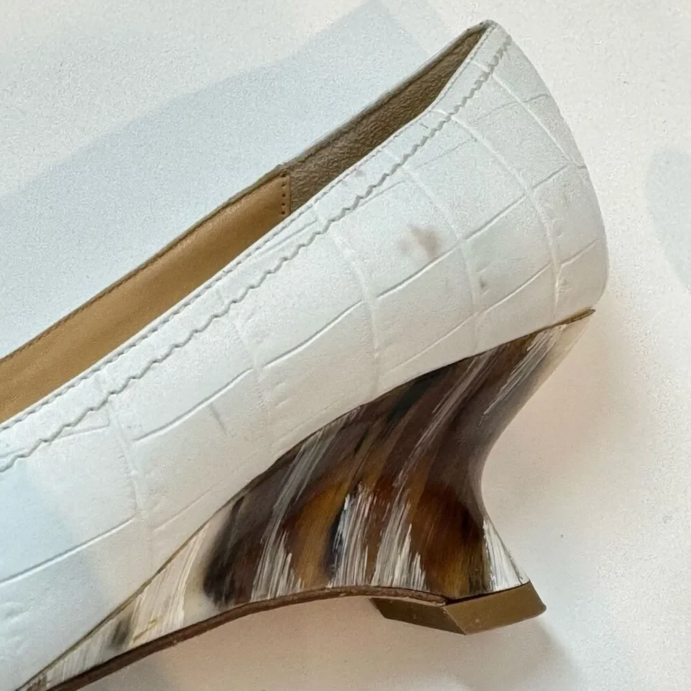 Claudio Ciuti Croc Embossed Leather Peep Toe Wedges Italian 8.5